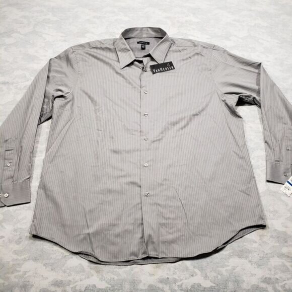 Van Heusen Shirt Mens XL Gray Striped Long Sleeve Button Up NWT - Picture 2 of 5